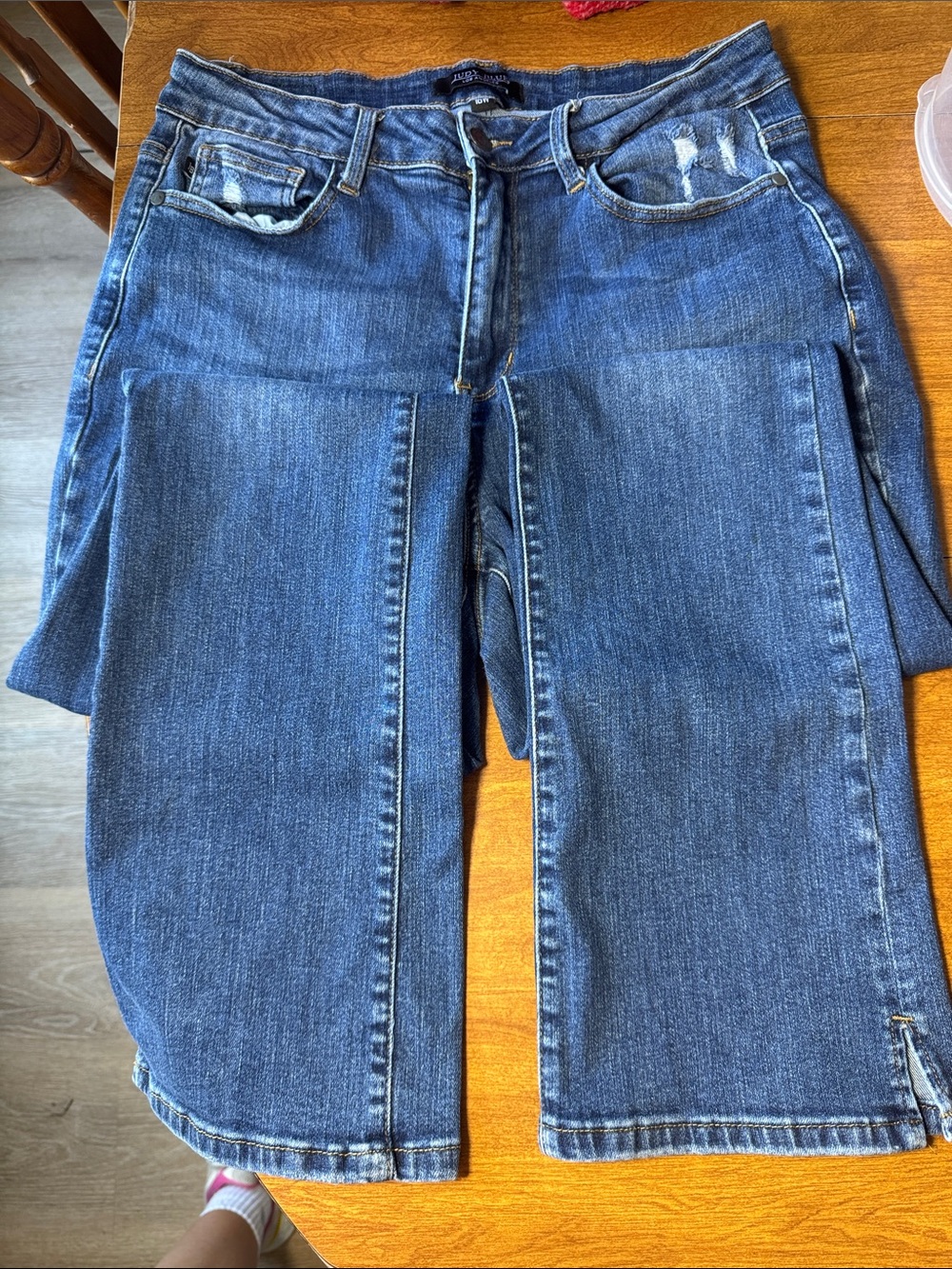 Judy Blue Wide Leg Flare Jeans in Medium Blue Denim